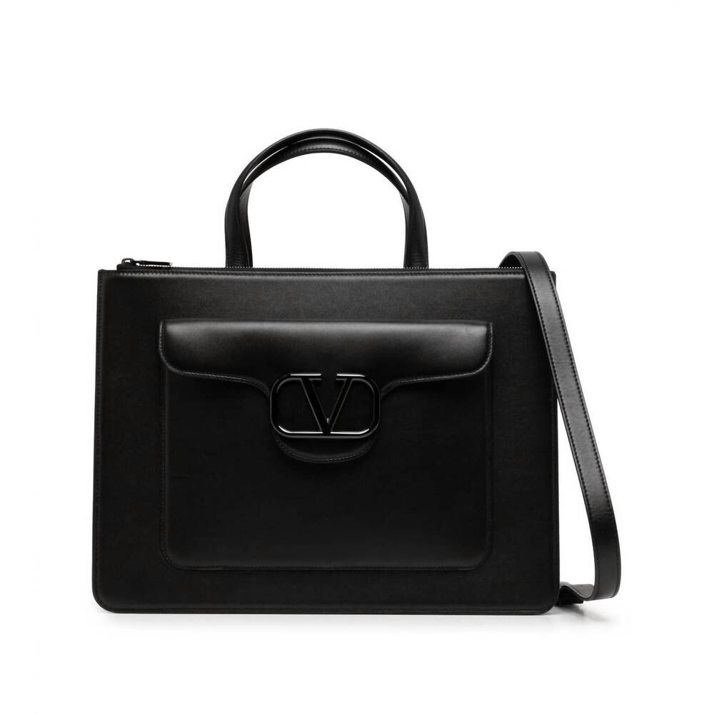NEW VALENTINO GARAVANI v-logo leather briefcase in nero